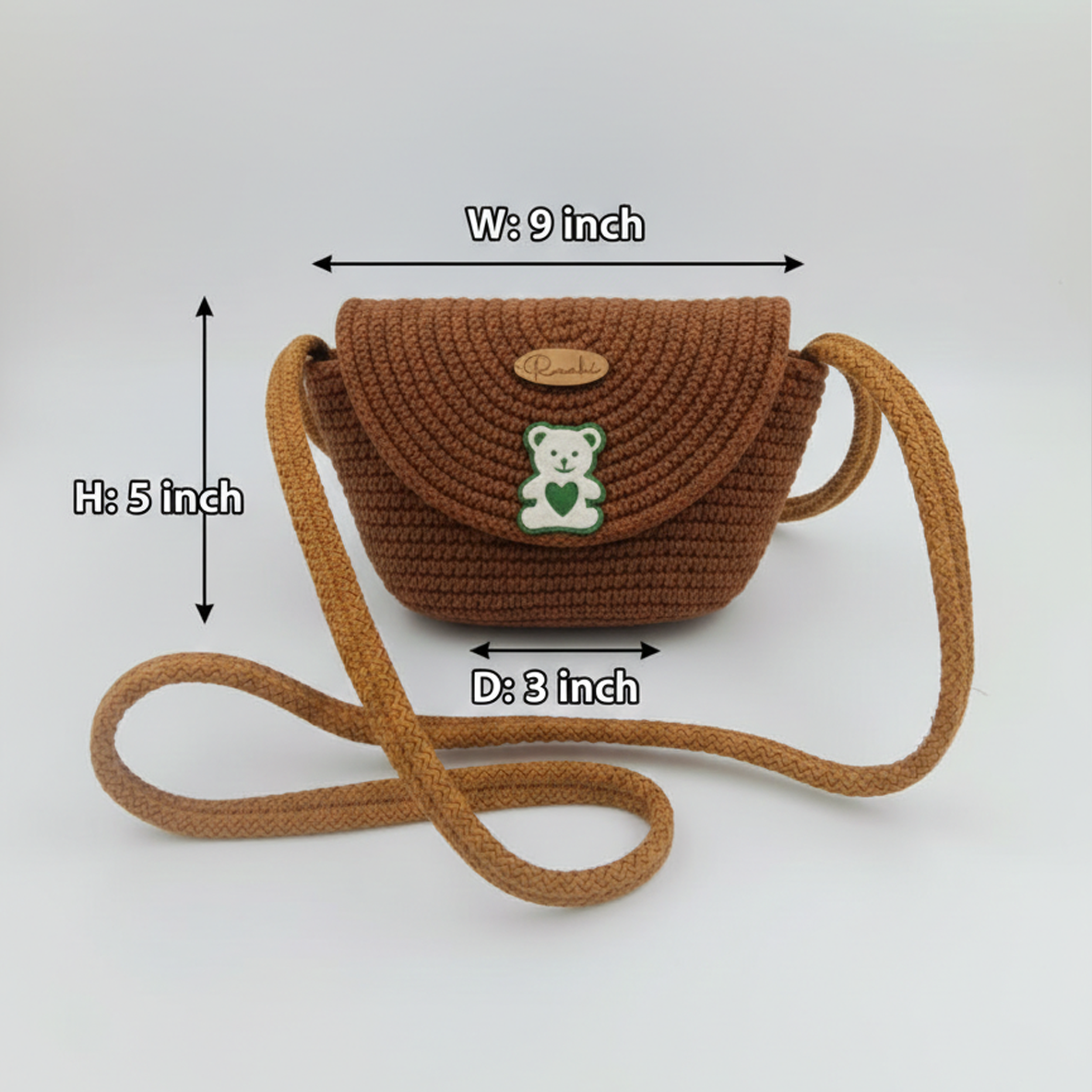 Raahi Handmade Brown Rope Sling Bag for Girls & Women | Teddy Patch Crossbody | Lightweight Polyester Shoulder Bag - Image 6
