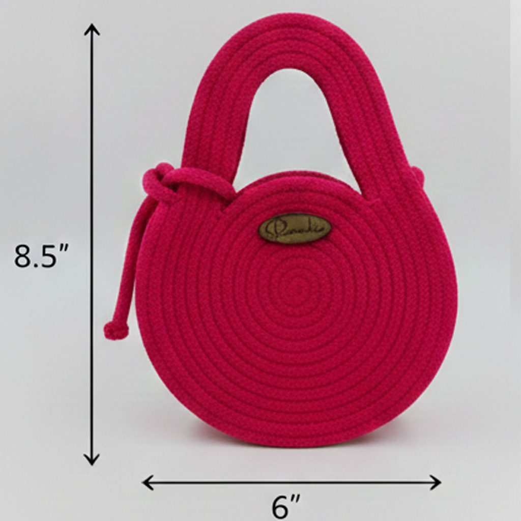 Raahi Handmade Pink Round Rope Handbag for Women & Girls | Stylish Polyester Tote | Lightweight Casual Hand Bag - Image 3