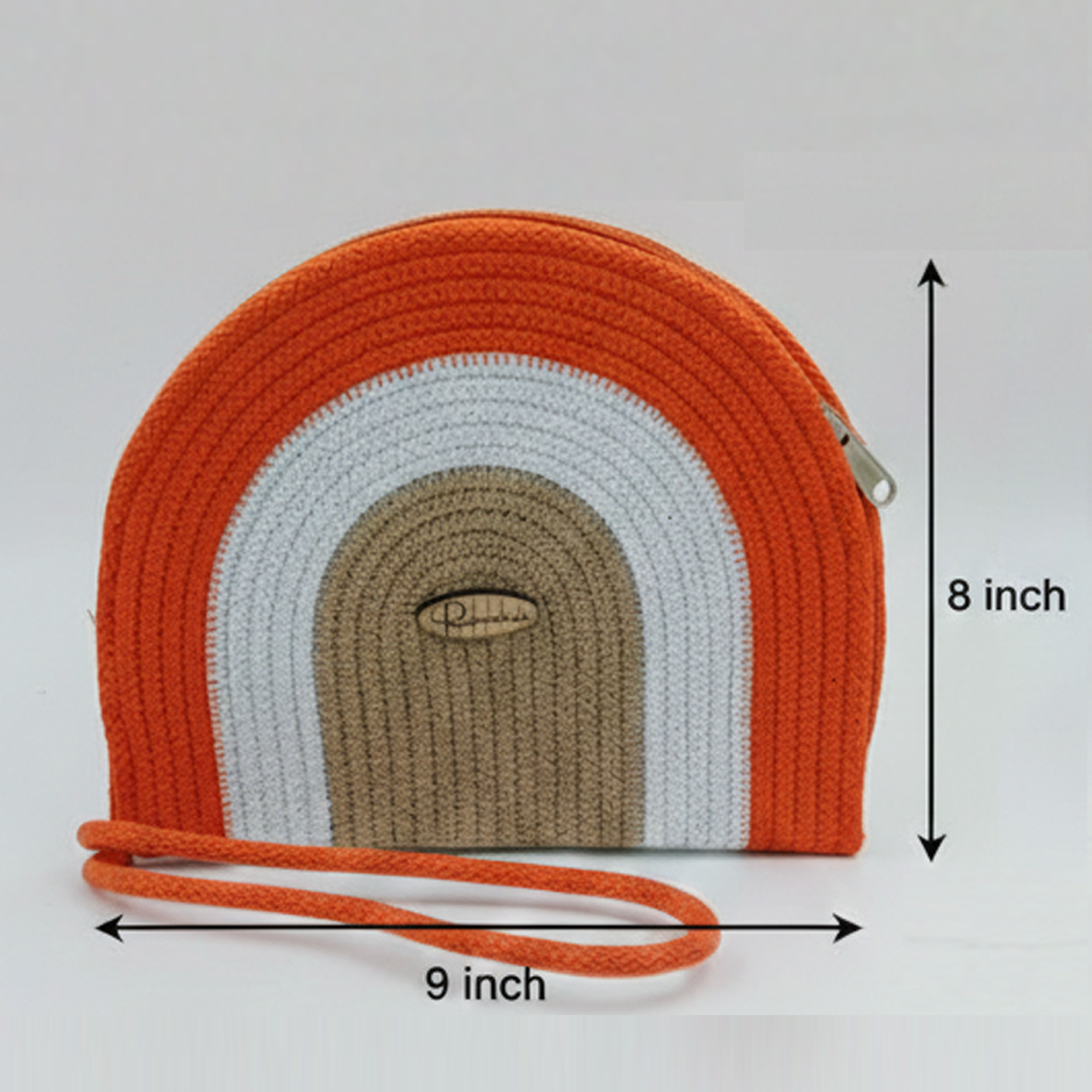 Rudra Kraft Handcrafted Rainbow Rope Sling Bag – Rust Orange & Neutral Tones - Image 3