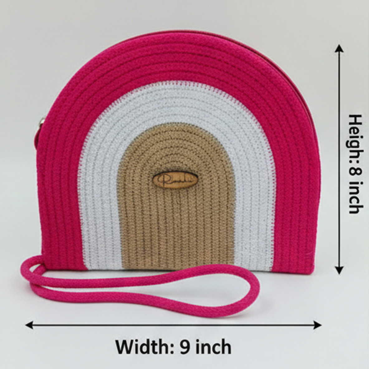 Rudra Kraft Handcrafted Rainbow Rope Sling Bag – Rose Pink & Neutral Tones - Image 3