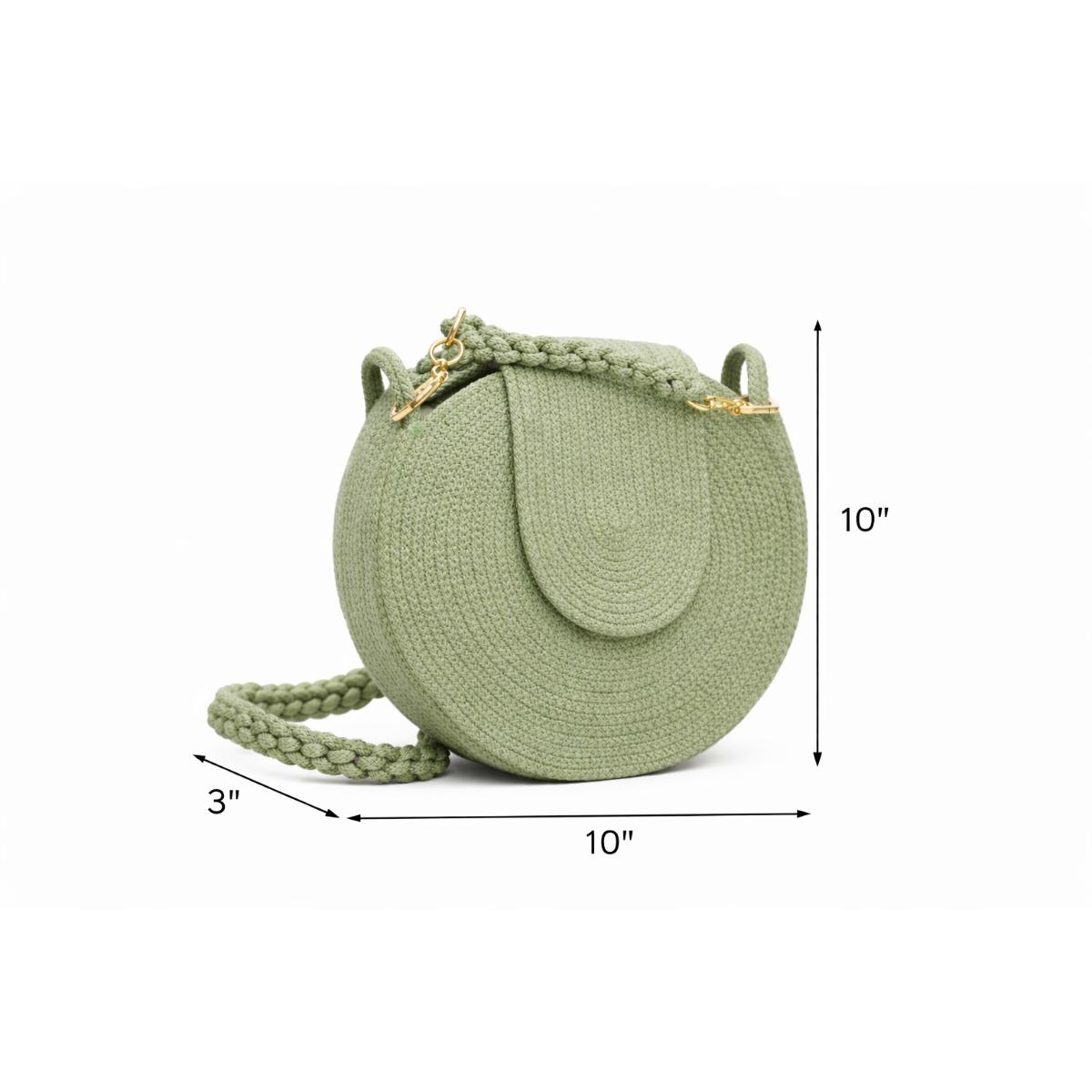 Rudra Kraft Handcrafted Round Rope Sling Bag – Sage Green Designer Crossbody Bag for Women - Image 3