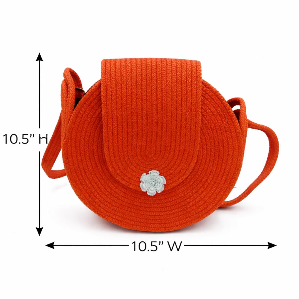 Rudra Kraft Handcrafted Round Rope Sling Bag – Orange Minimalist Crossbody Bag for Women - Image 3