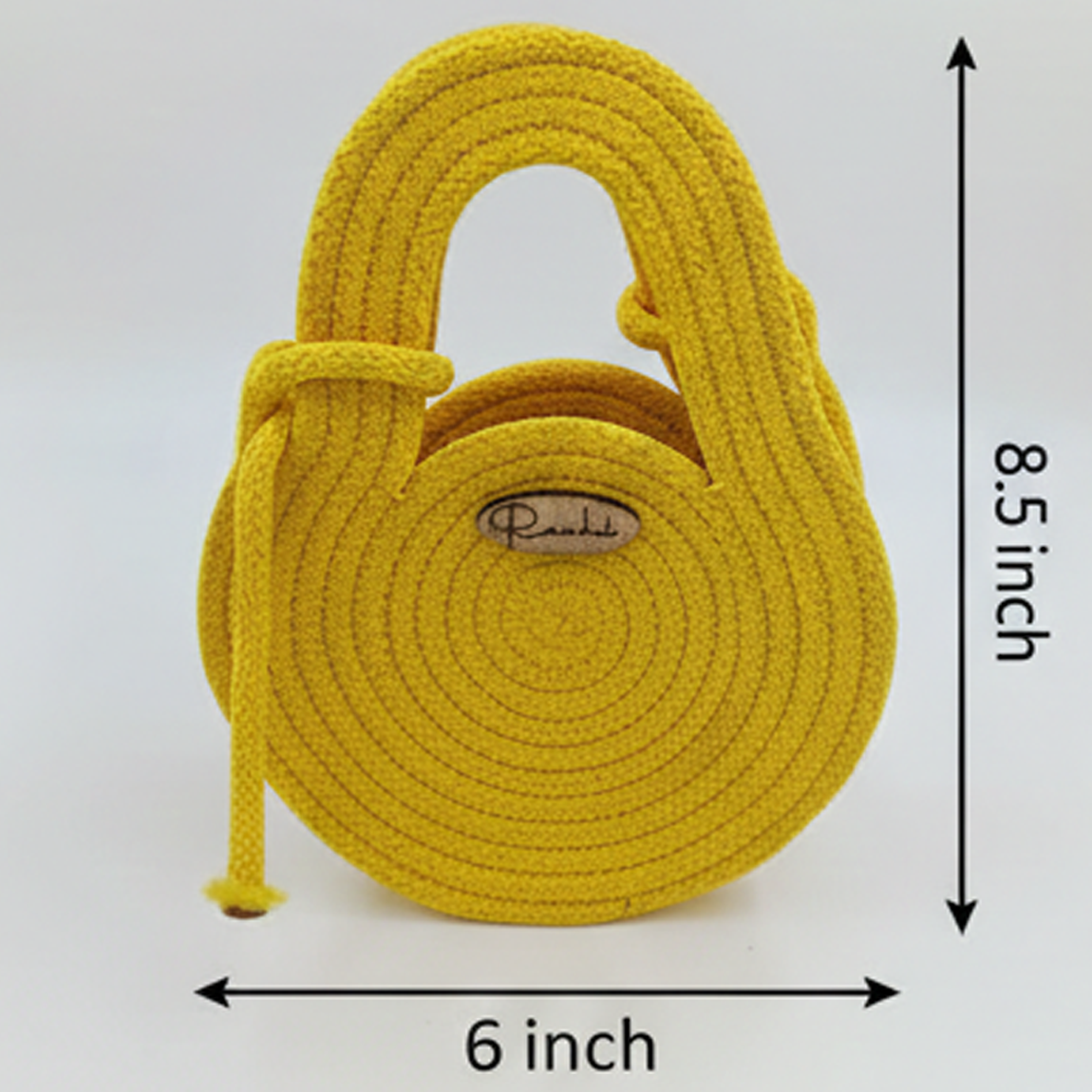 Raahi Handmade Yellow Round Rope Handbag for Women & Girls | Stylish Polyester Tote | Lightweight Casual Hand Bag - Image 3