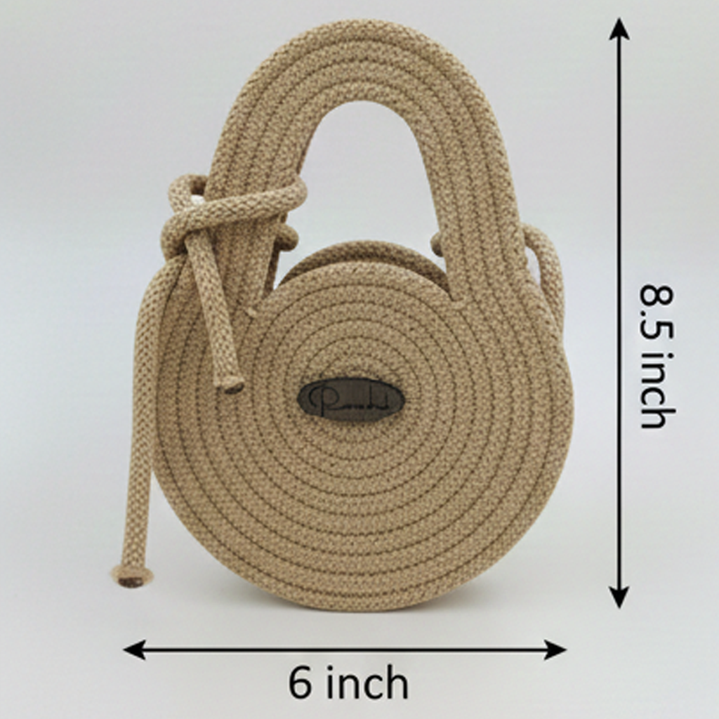 Raahi Handmade Beige Round Rope Handbag for Women & Girls | Stylish Polyester Tote | Lightweight Casual Hand Bag - Image 3