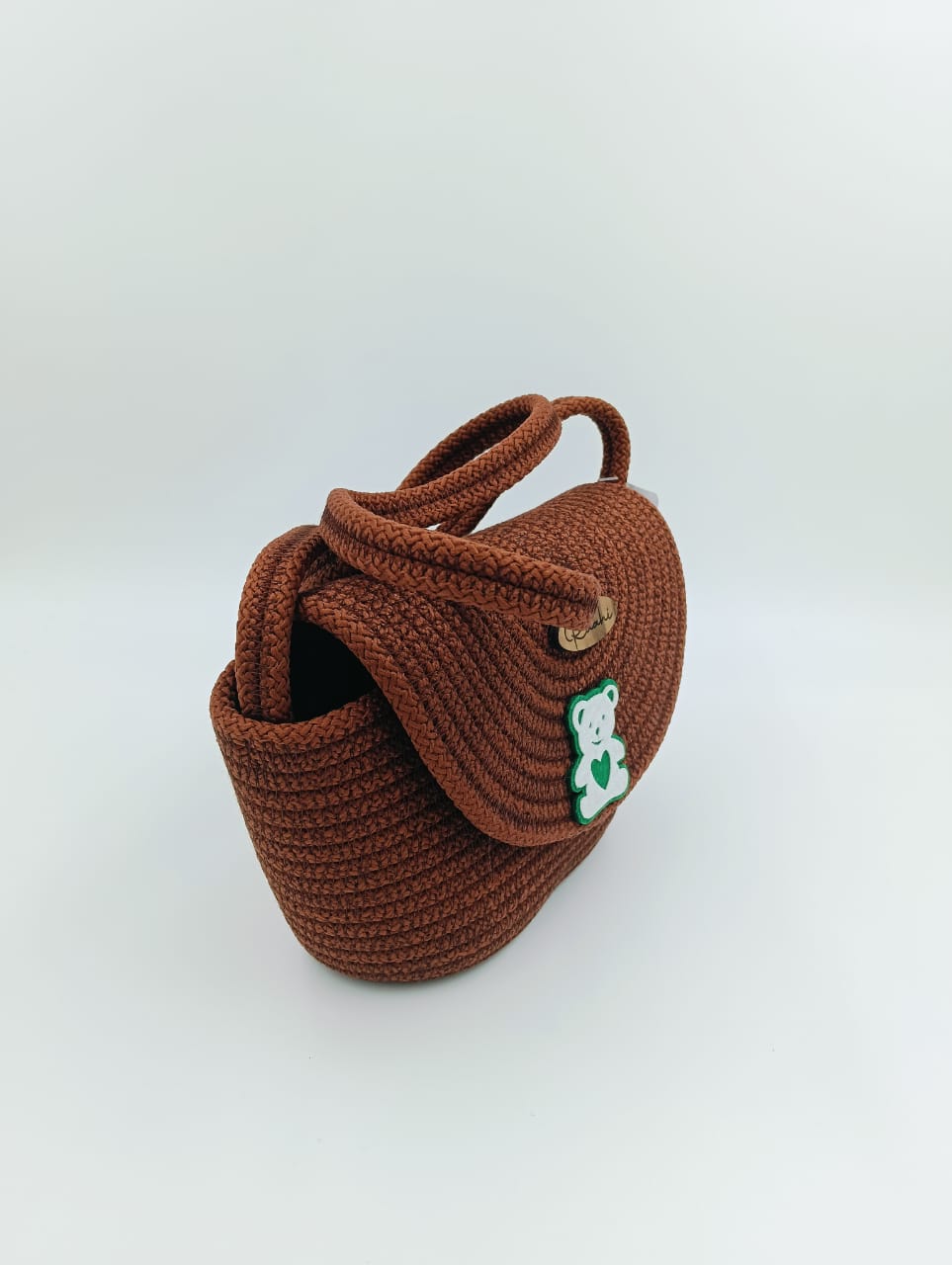 Raahi Handmade Brown Rope Sling Bag for Girls & Women | Teddy Patch Crossbody | Lightweight Polyester Shoulder Bag - Image 4