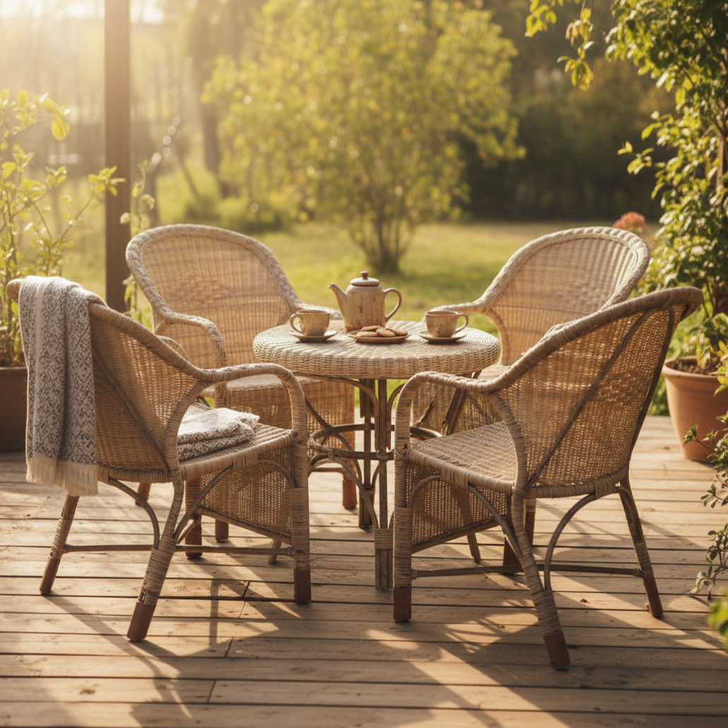 Rattan Outdoor Dining Set (4 Seater Patio Table & Chair Set)