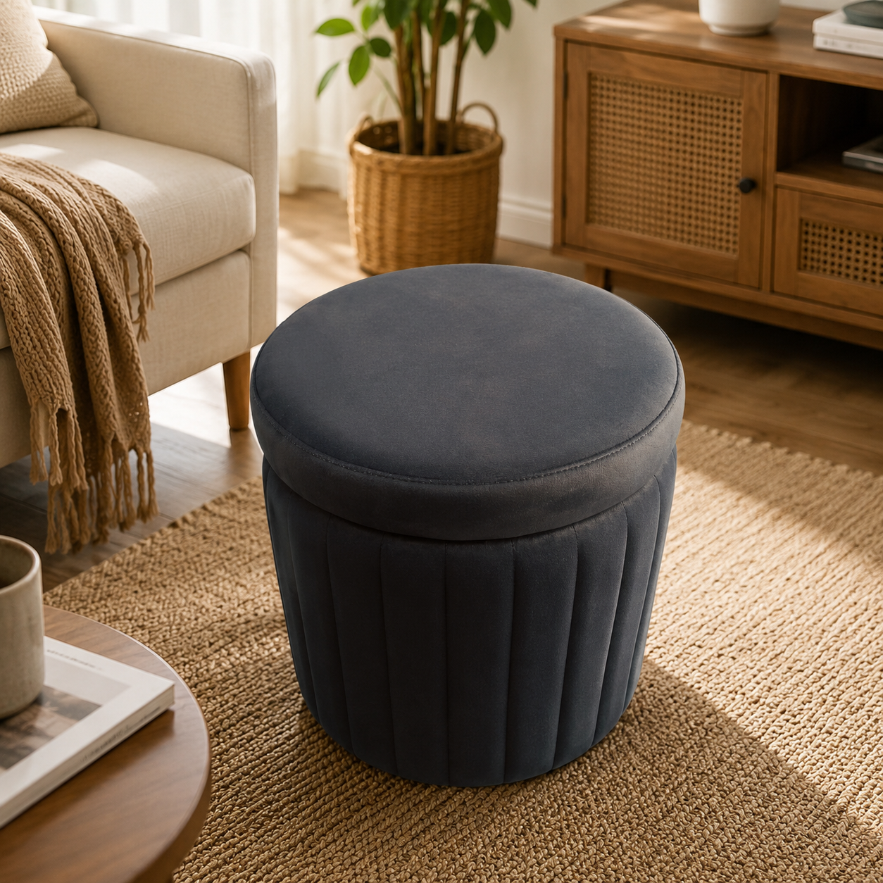 Modern Velvet Storage Ottoman Stool for Living Room & Bedroom