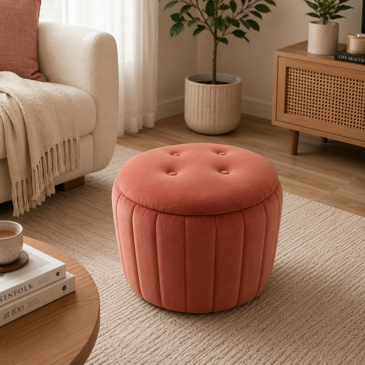 Modern Tufted Velvet Storage Ottoman Stool for Living Room & Bedroom