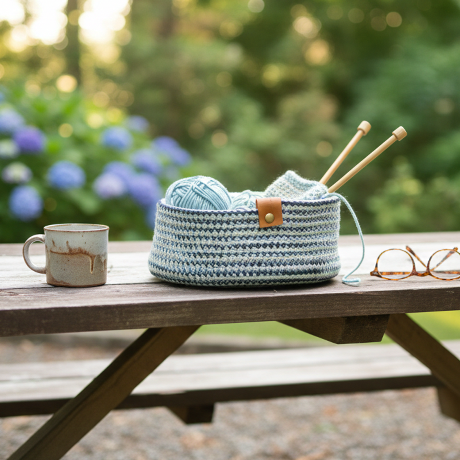 Handcrafted Crochet Knitting Basket | Woven Yarn Storage Organizer for Crochet & Knitting Supplies