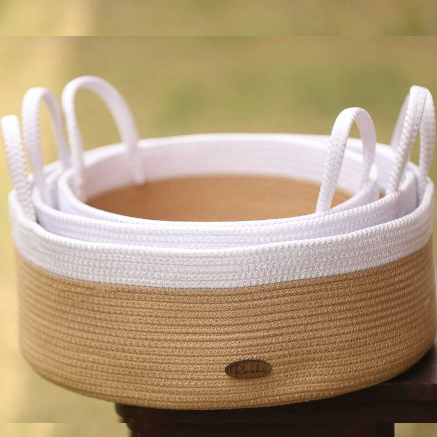 Handwoven Cotton Rope Storage Basket Set | Decorative Organizer Bins with Handles for Home Storage