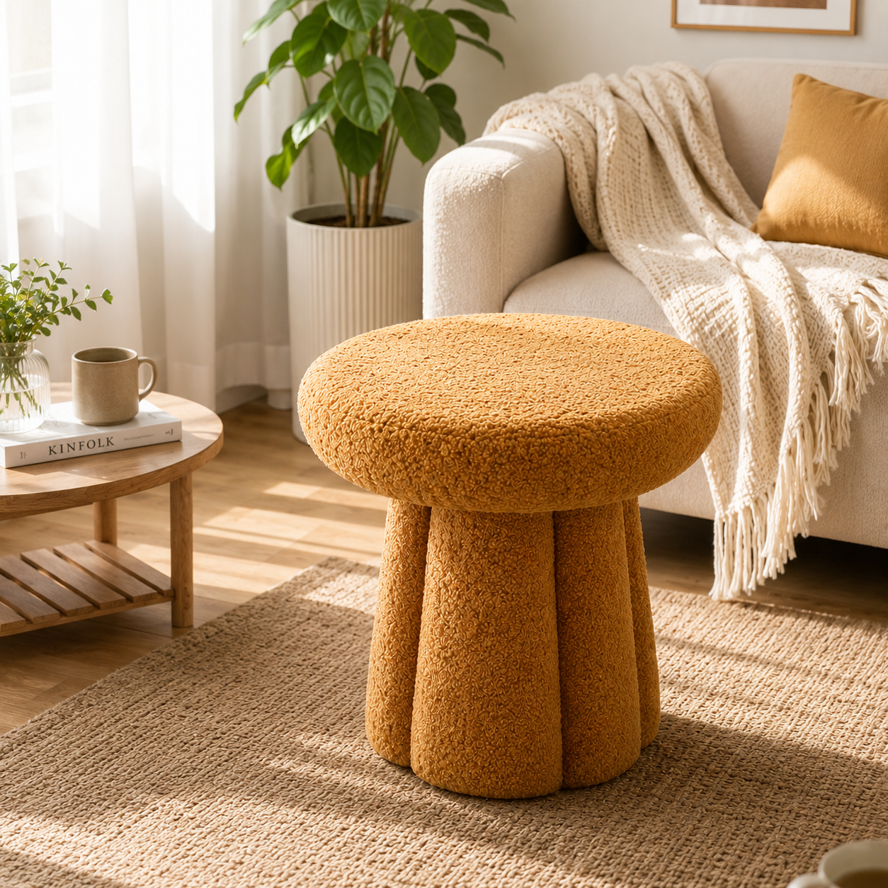 Modern Teddy Fabric Accent Stool for Living Room & Bedroom