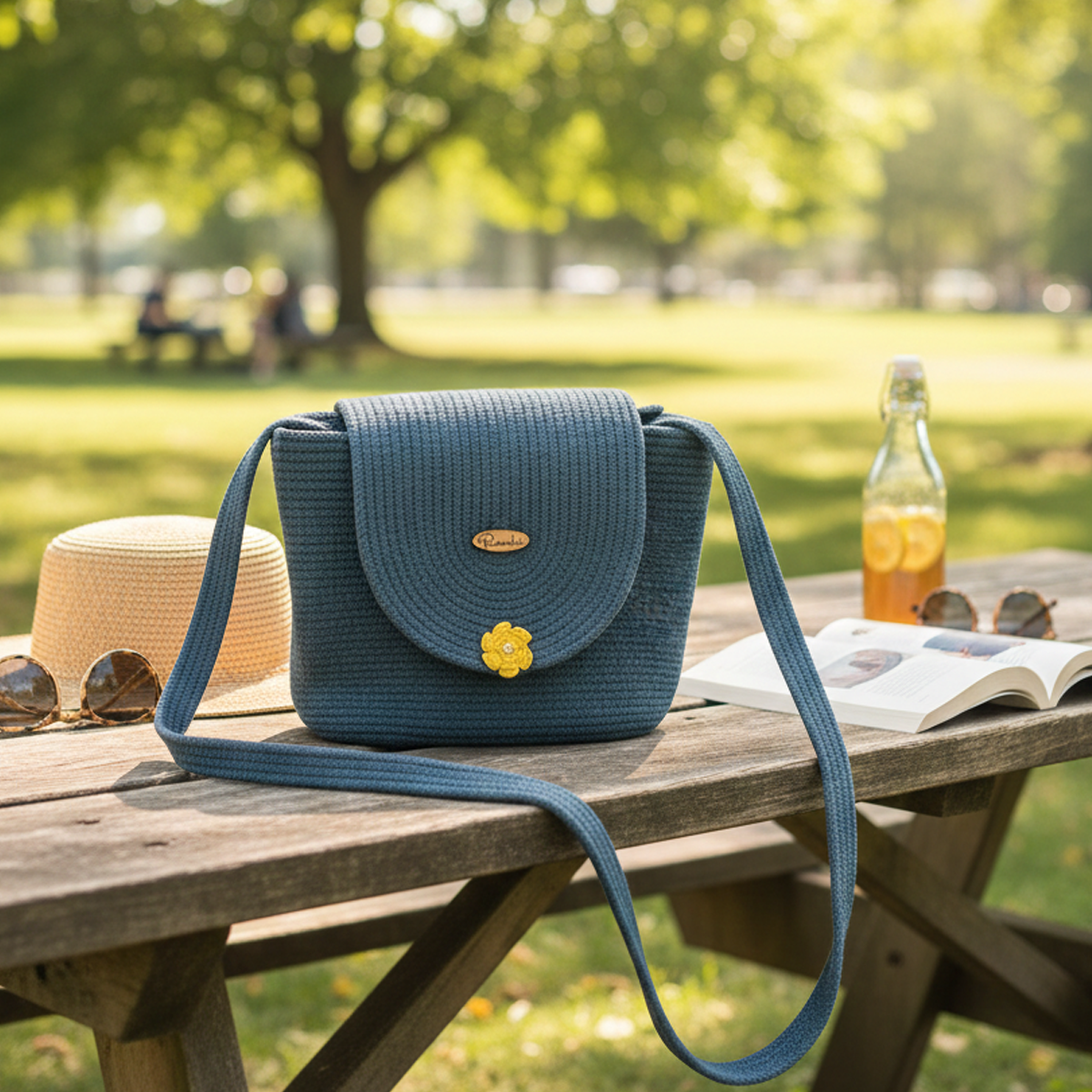 Handmade Blue Cotton Rope Crossbody Bag | Stylish Woven Shoulder Purse for Women | Elegant Casual Fashion Handbag